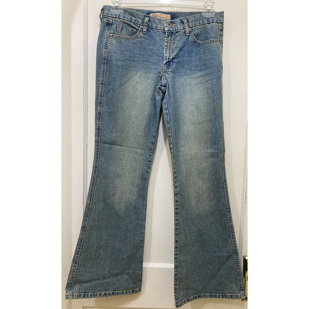 L.E.I. Y2K Blue Jeans Womens Size 11 Flared Leg Cotton Blend Factory Faded Front